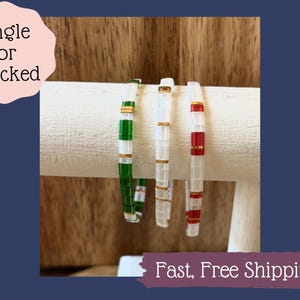 Christmas Jewelry for Women-Christmas Set-Gift-Christmas Bracelet-Stocking Stuffer-Bracelet Stack-Green Red White-Holiday Bracelets