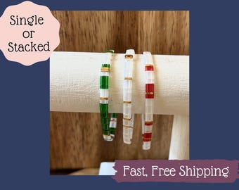 Christmas Jewelry for Women-Christmas Set-Gift-Christmas Bracelet-Stocking Stuffer-Bracelet Stack-Green Red White-Holiday Bracelets