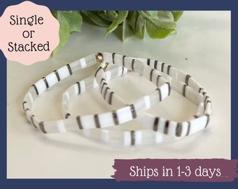 Miyuki Tila Bead Bracelet: Stretchy Glass Tile Bracelet