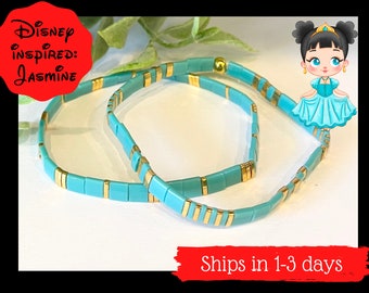 Princess Jasmine Inspired Tila Bead Bracelet: Turquoise & Gold