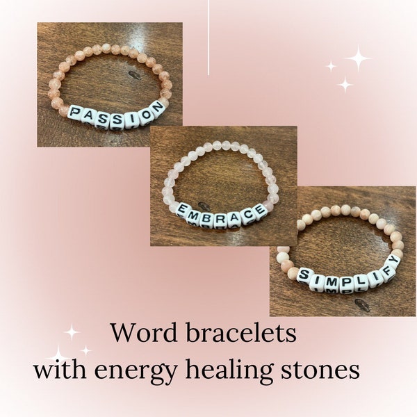 Word Bracelet|Custom Word Bracelet|Energy Healing Crystal|Crystal Beads|Healing Bracelet|Inspirational Bracelet|Personalized Bracelet|Chakra