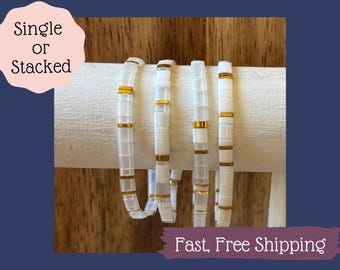 Christmas Jewelry for Women-Christmas Set-Gift-Christmas Bracelet-Stocking Stuffer-Bracelet Stack- White and Gold-Holiday Bracelets