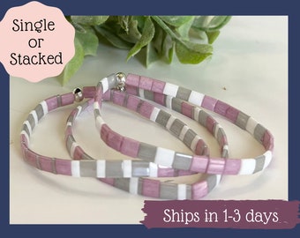 Miyuki Tila Bead Bracelet: Stretchy Glass Tile Bracelet, Waterproof Anklet