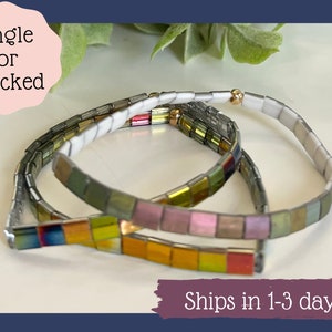 Tila bead bracelet for women-Stretchy Bracelets-Beaded Bracelet -Stackable Bracelet-Anklet-Summer Anklet-Colorful Glass Tile Beaded Bracelet