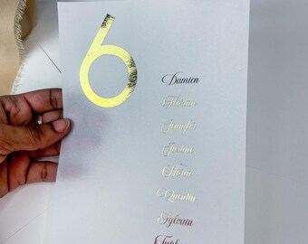 Wedding Table Plan Card, transparent name and number table plan, wedding table plan, ceremony decor, golden table plan, wedding decor