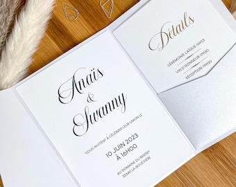 Elegant and modern customizable wedding invitation with luxury envelope pocket and details card, Chic and refined wedding invitation