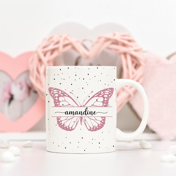 Mug personnalisé prénom, mug céramique personnalisé, idée cadeau original, cadeau personnalisé, mug papillon prénom, cadeaux fête des mères