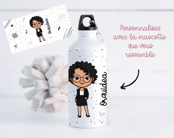 Gourde personnalisé Mascotte Girl Boss + prénom, gourde alluminium, cadeau personnalisé Girl boss,  bouteille alluminium personnalisé 600ml