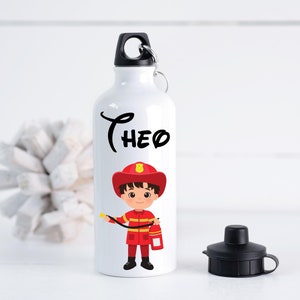 Back-to-school personalized child water bottle, first name water bottle, birthday gift, firefighter water bottle, personalized aluminum water bottle, child water bottle