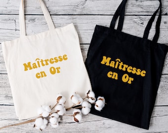 Tote Bag Mistress in gold, Fabric shopping bag, gift idea Mistress, Shopping bag, gift mistress France, tote bag, mistress gift