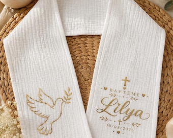 Écharpe Baptême Personnalisée avec Prénom et Date | Étole Baptême Fille ou Garçon | Cadeau Baptême Unique | Accessoire Cérémonie Religieuse