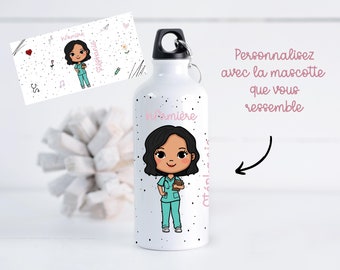 Bottiglia personalizzata mascotte infermiera + nome, bottiglia da donna, regalo personalizzato infermiera, bottiglia in alluminio personalizzata da 500 ml