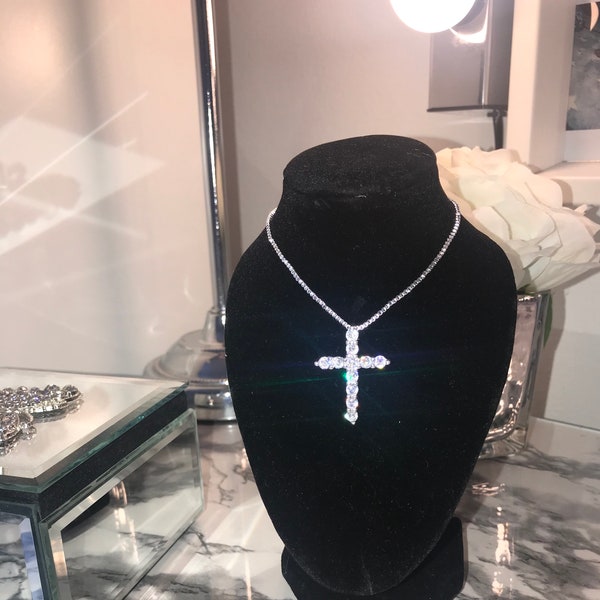 Diamond Cross Necklace Etsy