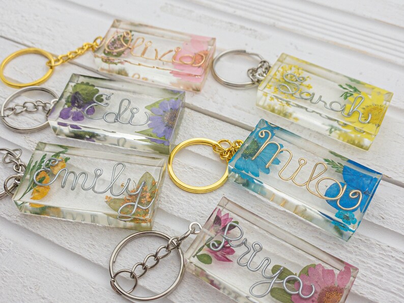 Customizable Floral Gold Rose Gold or Silver Wire Name Resin Etsy