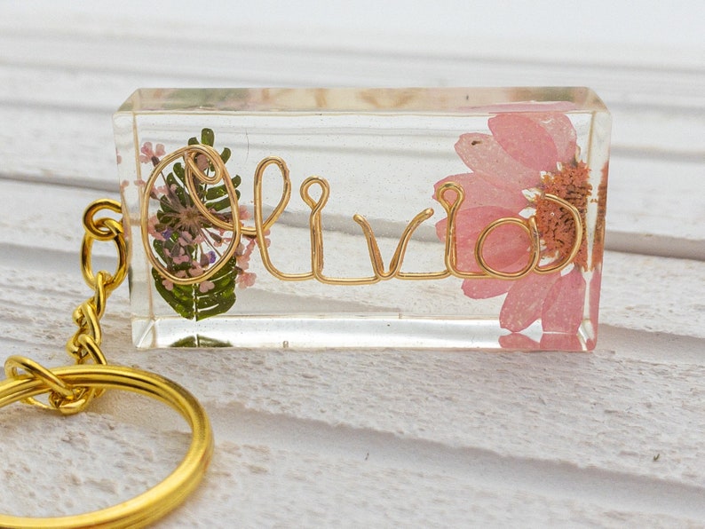 Customizable Floral Gold Rose Gold or Silver Wire Name Resin Etsy