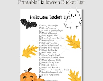 Halloween Printable Bucket List, Kids Halloween Bucket List, Adult Halloween Bucket List, Halloween Activities