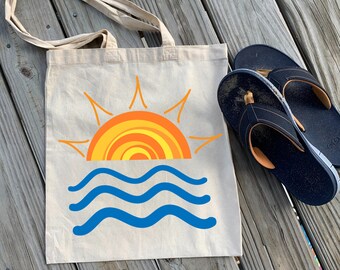Sun Waves SVG: Beach Bag Design, Cricut Silhouette (Digital Download)