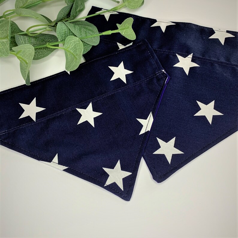 Doggy Gift Present Navy Blue Puppy Dog Slip Over Collar Bandanas Handmade Star Doggy Bandana