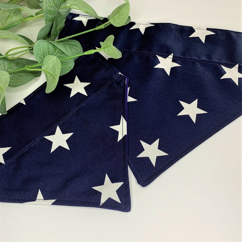 Doggy Gift Present Navy Blue Puppy Dog Slip Over Collar Bandanas Handmade Star Doggy Bandana