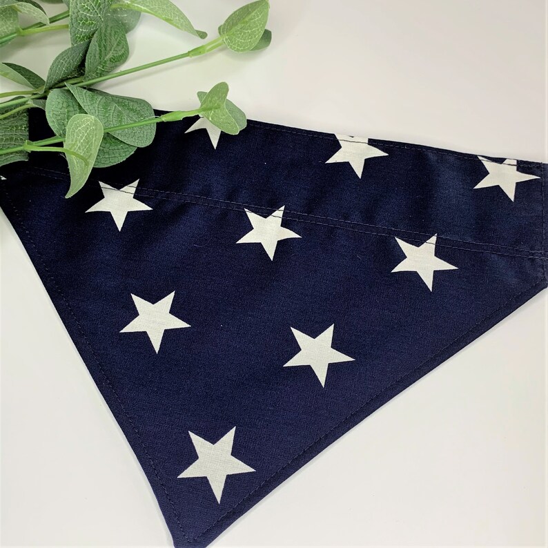 Doggy Gift Present Navy Blue Puppy Dog Slip Over Collar Bandanas Handmade Star Doggy Bandana