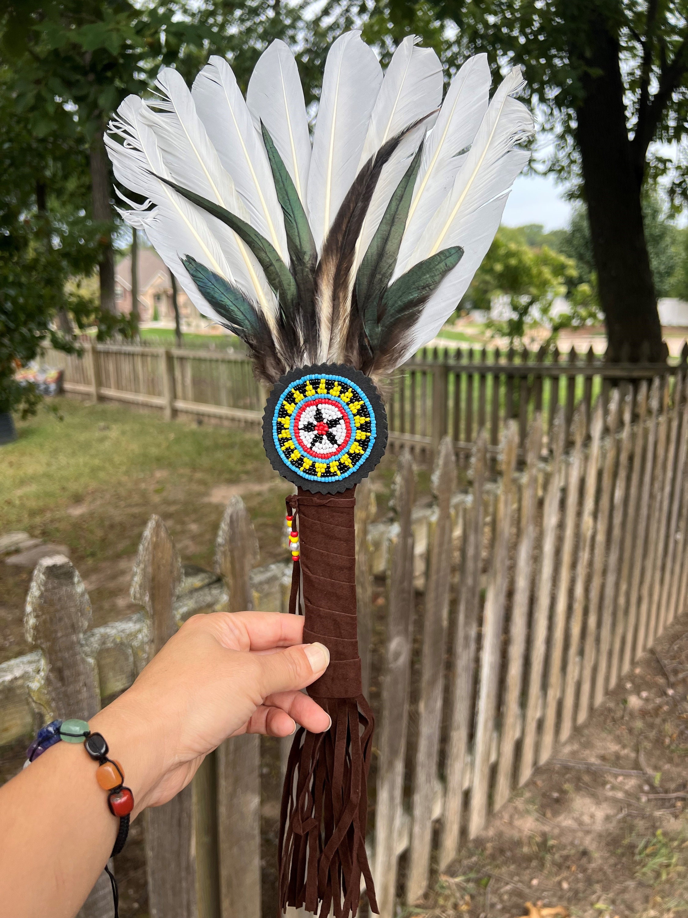 Native American Feather Fan Hand Made Prayer Brown or White Etsy