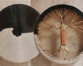 Terre Shaman Drum Made of Goat Skin with Hair - Viking Leather Style - Melodic Rituals, Cultural Artistry, Musical Gift
