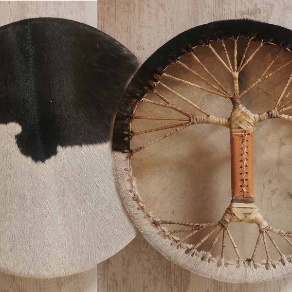 Terre Shaman Drum Made of Goat Skin with Hair - Viking Leather Style - Melodic Rituals, Cultural Artistry, Musical Gift