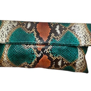 Genuine Python Leather Classic Fold over Clutch Bag