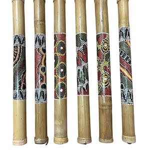 Terre Bamboo Rain Stick, Rain Maker 24" 32" 40" 48" 59" Painted, Burned, Cave or Maori Design