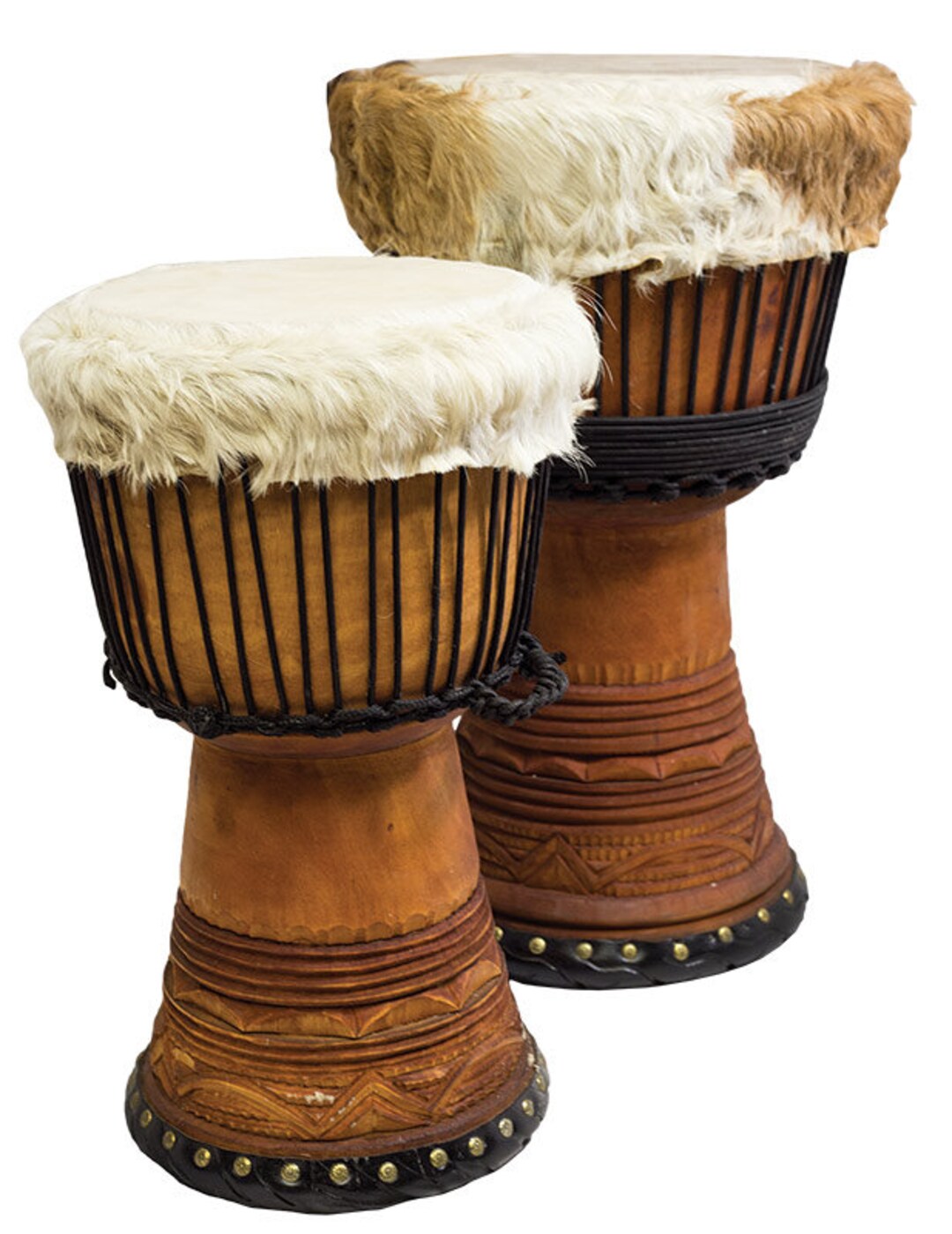 New Djembe Master Senegal Style With Hair, 20 Tall 11 Head, 24 Tall 12.