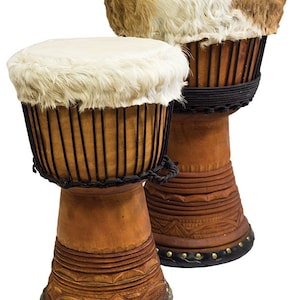 Terre New Djembe Master Senegal Style with Hair, 20&quot; tall 11&quot; head, 24&quot; tall 12.5-13&quot; head