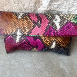 Genuine Python Leather Classic Fold over Clutch Bag