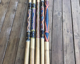 Terre Bamboo Rain Stick, Rain Maker 24" 32" 40" 48" 59" Painted, Burned, Cave or Maori Design