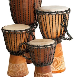 Djembe Beginner carved, 10" 12' 16" 20" 24"  tall.