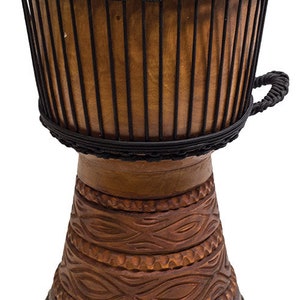 Terre New Djembe Master Mali Style carved, 20&quot; tall 11&quot; head, 24&quot; tall 12&quot; head