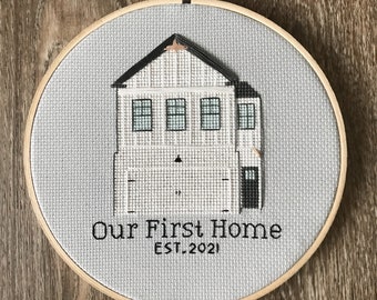 Custom House Portrait, Cross Stitch House, Custom Home Portrait