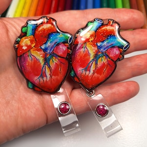 Ausweisrollen Аnatomisches Herz Aquarell,Medizinische Ausweis Reel,Kardiologen Ausweis Reel, Cute Badge Reels, Glitter Badge Reels rot