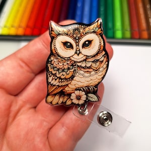 Chouette aquarelle, bobines de badge médical, mignons bobines de badge, bobines de badge scintillant