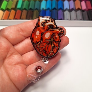 Badge Reel Аnatomical Heart Jewelry , Beautiful Heart , Medical Badge Reel , Cardiologist Badge Reel  Cute Badge Reels , Glitter Badge Reels