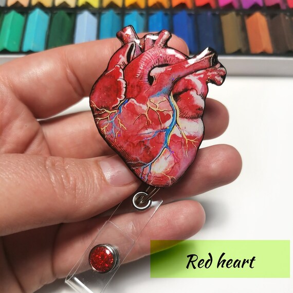 Badge Reel Anatomical Heart Red, Medical Badge Reel, Cardiologist