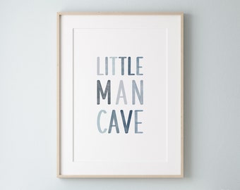 Blue Watercolor Little Man Cave Sign, Blue Nursery Decor, Kids Printable Wall Art, Boys Nursery Room Decor, Playroom Wall Art, Baby Boy Gift