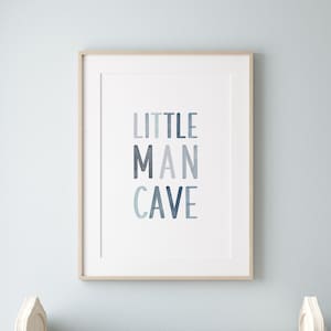 Blue Watercolor Little Man Cave Sign, Blue Nursery Decor, Kids Printable Wall Art, Boys Nursery Room Decor, Playroom Wall Art, Baby Boy Gift