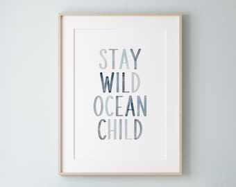 Ocean Child Watercolor Print: Blue Coastal Nursery Art (Digital Download)