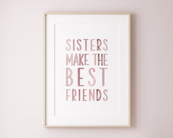 Sister Quote Print: Blush Pink Watercolor Girls Room Decor (Digital Download)