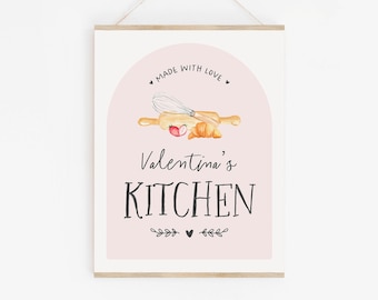 Custom Watercolor Play Kitchen Sign, Personalized Gift for Little Girl, Girls Playroom Decor, Play Kitchen Decoration, Toy Kitchen Sign