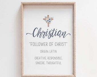 Christian Name Meaning Print: Watercolor Nursery Wall Art (Digital Download)