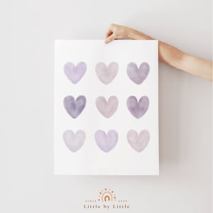 Purple Watercolor Hearts Print, Purple Nursery Printable Wall Art, Kids Wall Art, Girls Room Decor, Nursery Room Decor, Instant download