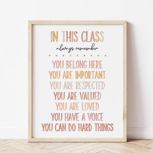 In This Classroom You Are, In This Class, Boho Classroom Decor, Classroom Rules Poster, Boho Watercolor, Teacher Gift, Positive Affirmations