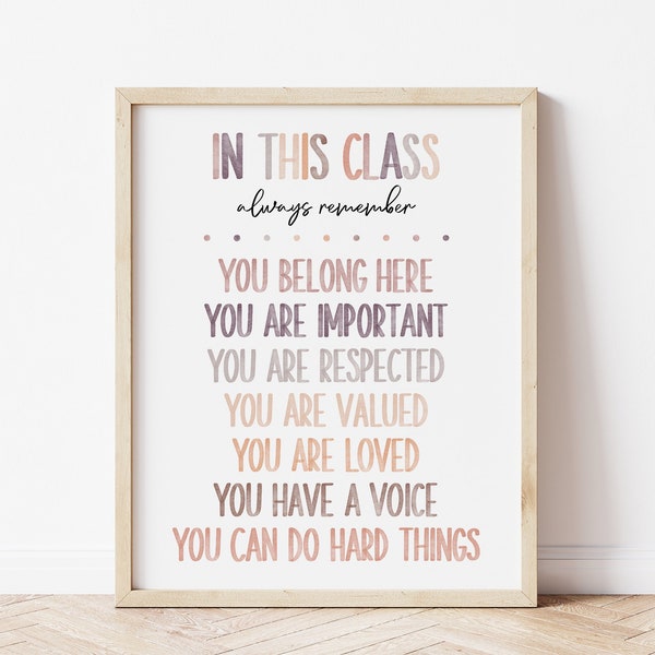 In This Class Sign, In This Classroom You Are, Boho Classroom Decor, Classroom Rules, Neutral Watercolor, Teacher Gift, Positive Affirmation