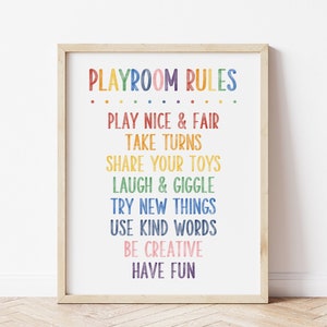 Playroom Rules, Kids Wall Art, Playroom Sign, Kids Room Decor, Rainbow Watercolor, Play Quote, Gender Neutral, Nursery Printable Wall Art